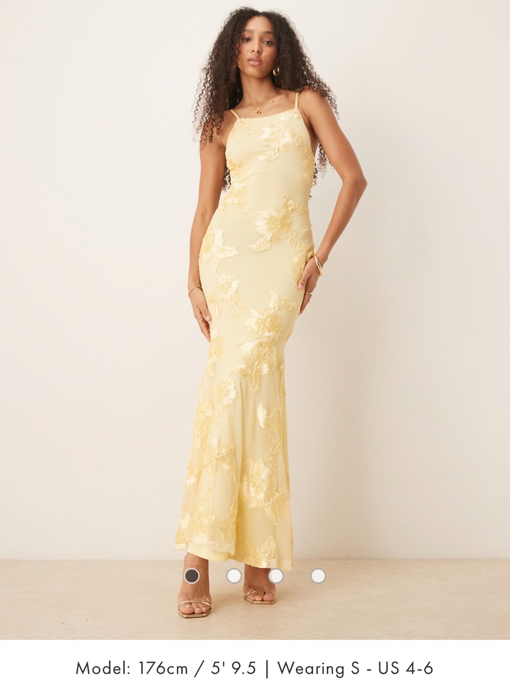 Gina Tricot Yellow Floral Lace Maxi Slip Dress with Spaghetti Straps